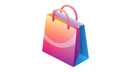 Vibrant isometric shopping bag illustration with gradient colors and transparent background