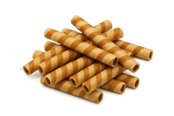 Wafer sticks with chocolate filling forming a delicious pile, isolated on transparent background, ideal for food and dessert projects