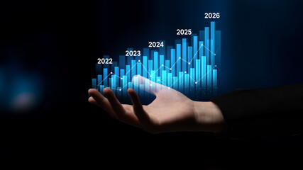 Business bar chart and line graph showing yearly business growth from 2022 to new year 2026, represent data analytics, future 2026 planning, business 2026 trend, and performance analysis 2026 Latch