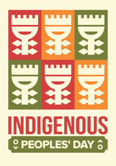 Indigenous Peoples' Day. Native American Day. American Indian culture. Heritage Month. Celebrate annual in United States. Tradition pattern. Poster, card, banner and background. Vector illustration