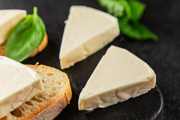 Processed cheese spread portion size cheese for sandwich tasty snack fresh delicious gourmet food background on the table rustic food top view copy space