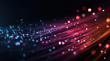 Fototapeta premium colorful abstract fiber optic strands glowing in a dark environment showcasing technology and data transmission capabilities in a modern context