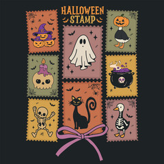 Vintage Halloween Postage Stamps t-shirt design vector