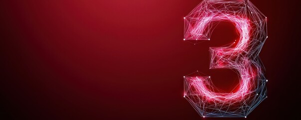 A digital representation of the number three, composed of interconnected lines and nodes, set against a gradient red background.