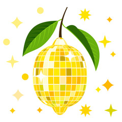 Vector trendy illustration of lemon with disco ball texture. Design for party, summer poster, nightlife music event