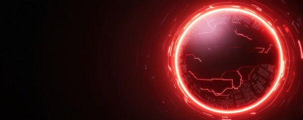 A futuristic, glowing red sphere representing a digital world, surrounded by dark space, evoking themes of technology and connectivity.