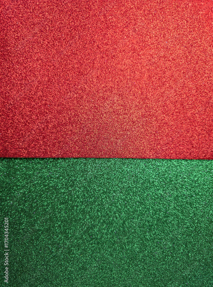 Poster red and green glitter texture background with horizontal split