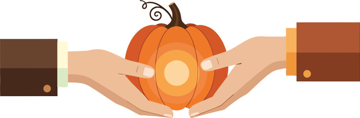 Vector art of hands holding a pumpkin for thanksgiving day