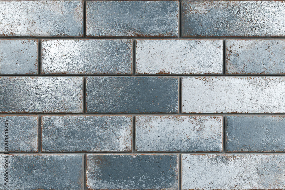 Poster blue and white rustic rectangular tiles wall cladding modern design