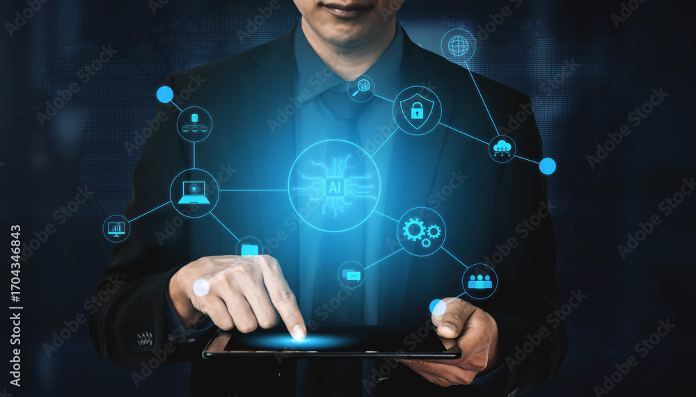 Poster ai network system connects data, security, communication, and intelligence. ai network system enable