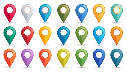 Colorful map pins on white background
