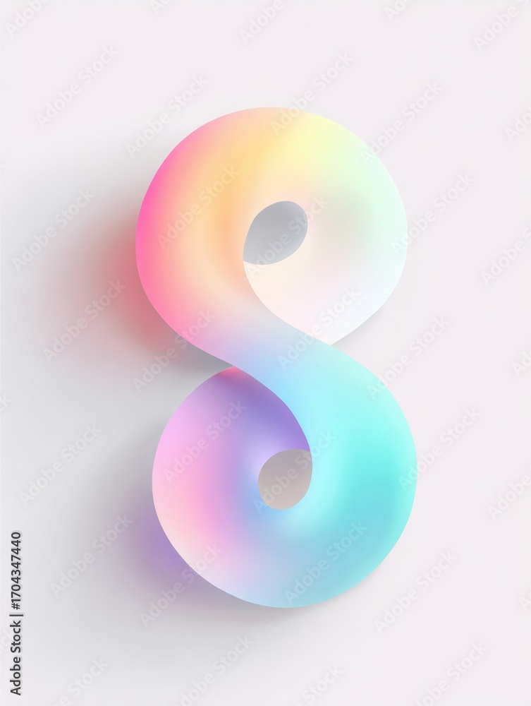 Poster colorful abstract number eight design in pastel shades created in a soft gradient style with smooth 