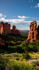 Fototapeta premium Red rock landscape with vibrant wildflowers