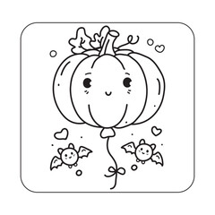 Bold and Easy Cute Halloween Coloring pages, Kawaii Halloween Coloring Book Pages For Kids, Vectors Illustration, Line Art, Black & White Designs, Bold-Easy, A4 Size 8.5x8.5" Inches,