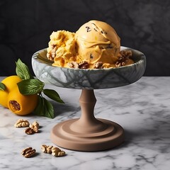 Elegant Marble Cake Stand with Delicious Ice Cream