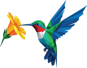 Fototapeta premium Vector art of geometric hummingbird with flower