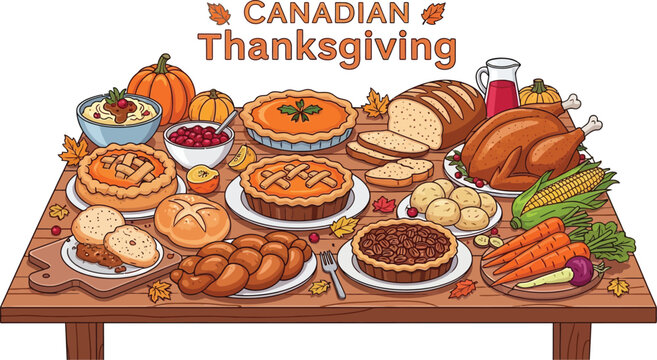 Canadian thanksgiving day feast with traditional dishes celebrating harvest and gratitude