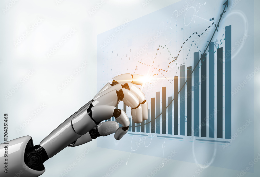 Aufkleber a robotic hand engages with a digital graph displaying upward trends, symbolizing advancements in te