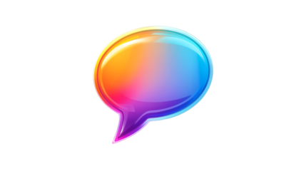 Vibrant glossy multicolored speech bubble with a smooth gradient on a transparent background