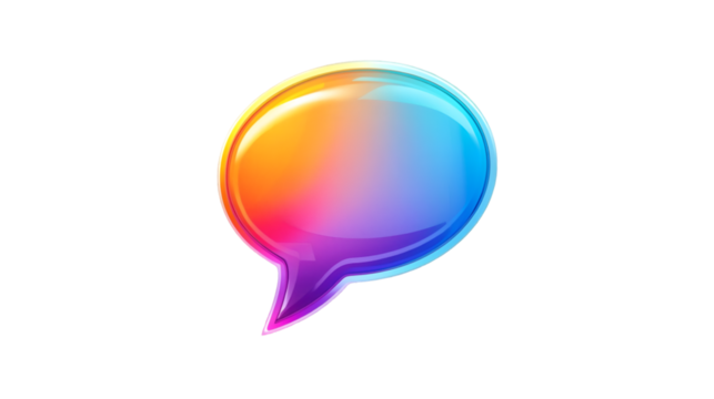Vibrant glossy multicolored speech bubble with a smooth gradient on a transparent background - Powered by Adobe