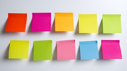 Fototapeta premium A collection of colorful sticky notes arranged on a white surface background