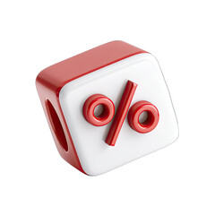 3D rendered red cube with white percentage sign