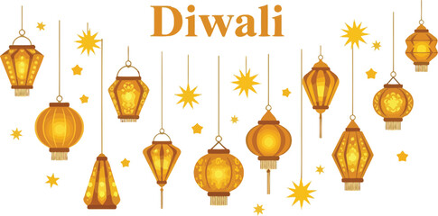 Diwali decorative lanterns traditional indian festival of lights celebration concept
