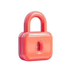 3D rendered coral-colored padlock.  Glossy, simple design.  Isolated on black background