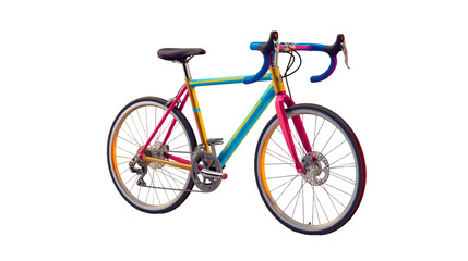 Vibrant rainbow colored road bicycle with disc brakes on a white background