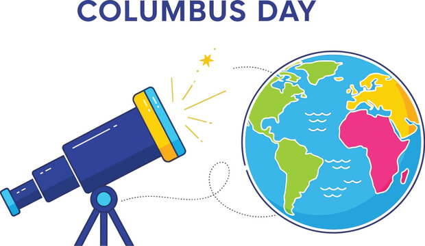 Columbus day greeting card with telescope and earth
