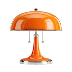 A vibrant orange table lamp with a domed shade.  Chrome accents highlight the base and decorative details.  Modern design