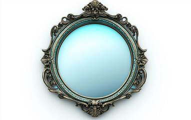 Magic compact mirror with ornate frame and glowing reflective surface isolated on transparent background PNG
