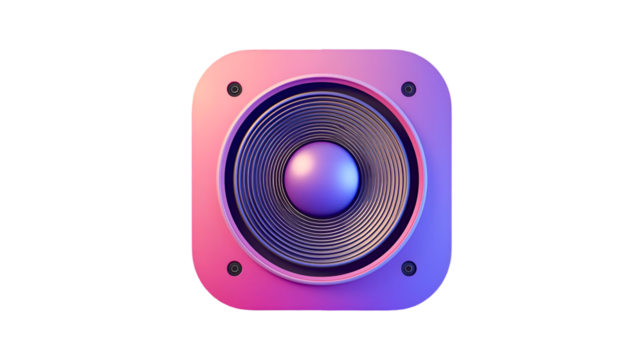 Vibrant 3d rendered speaker icon with gradient lighting on transparent background - Powered by Adobe