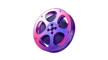 Vibrant gradient film reel with perforated edges on transparent background