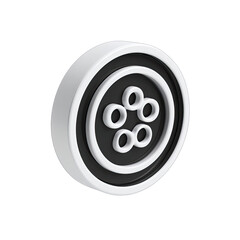 3D rendered circular button, white with black design