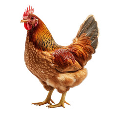 Full Body Brown Chicken Hen Standing Isolated on Transparent Background, Standing Chicken Hen Clipart, Poultry Hen Farm Animal Illustration