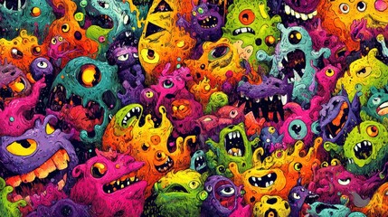 vibrant cartoon monsters in abstract chaos neural network ai generated