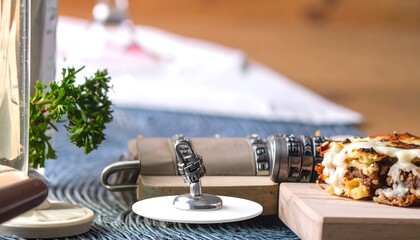 Stylish Detailed Lasagna Slice with Combination Lock Still Life Composition