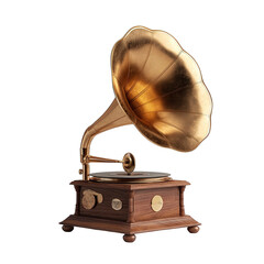 Vintage gramophone, golden horn, dark background
