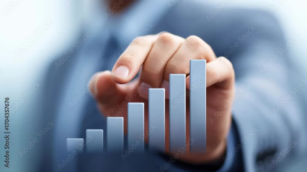 Poster a man in a suit is holding up a series of bars that are stacked on top of each other. the bars are o