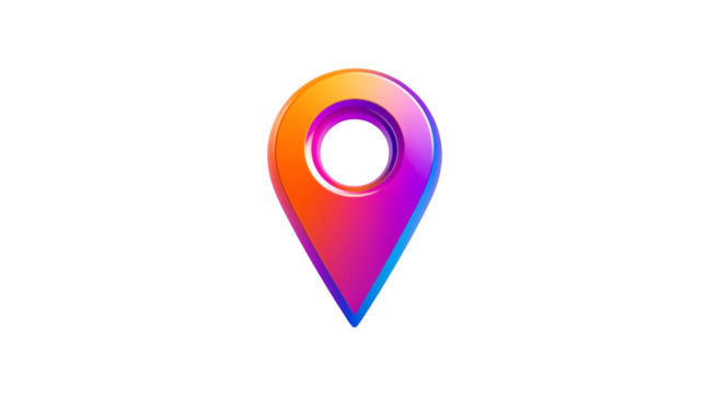Vibrant gradient location pin icon with subtle shadow on a clean white background