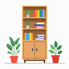 Hohes Bücherregal aus Holz, gefüllt mit bunten Büchern