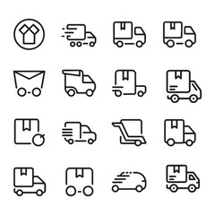 Delivery truck and package icons set shipping