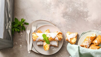 Delicious Cannoli Dessert with Cream Cheese Filling and Mint Garnishes Still Life