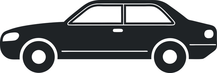 Vector art of a black silhouette of a sedan car, isolated on a, symbolizing personal transportation and mobility
