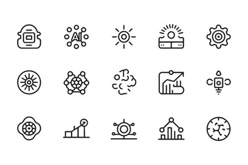 Set of technology and science icons artificial intelligence