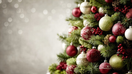 Beautifully decorated Christmas tree with ornaments and lights