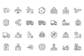 Set of outline icons for logistics and transportation