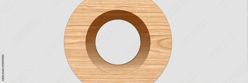 Poster wooden circular object with hollow center displayed against a plain background showcasing craftsmans