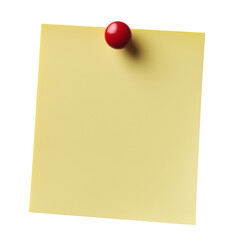 Yellow Sticky Note with Red Pushpin Isolated on Transparent Background, Yellow Sticky Note with Red Pushpin Isolated on Transparent Background